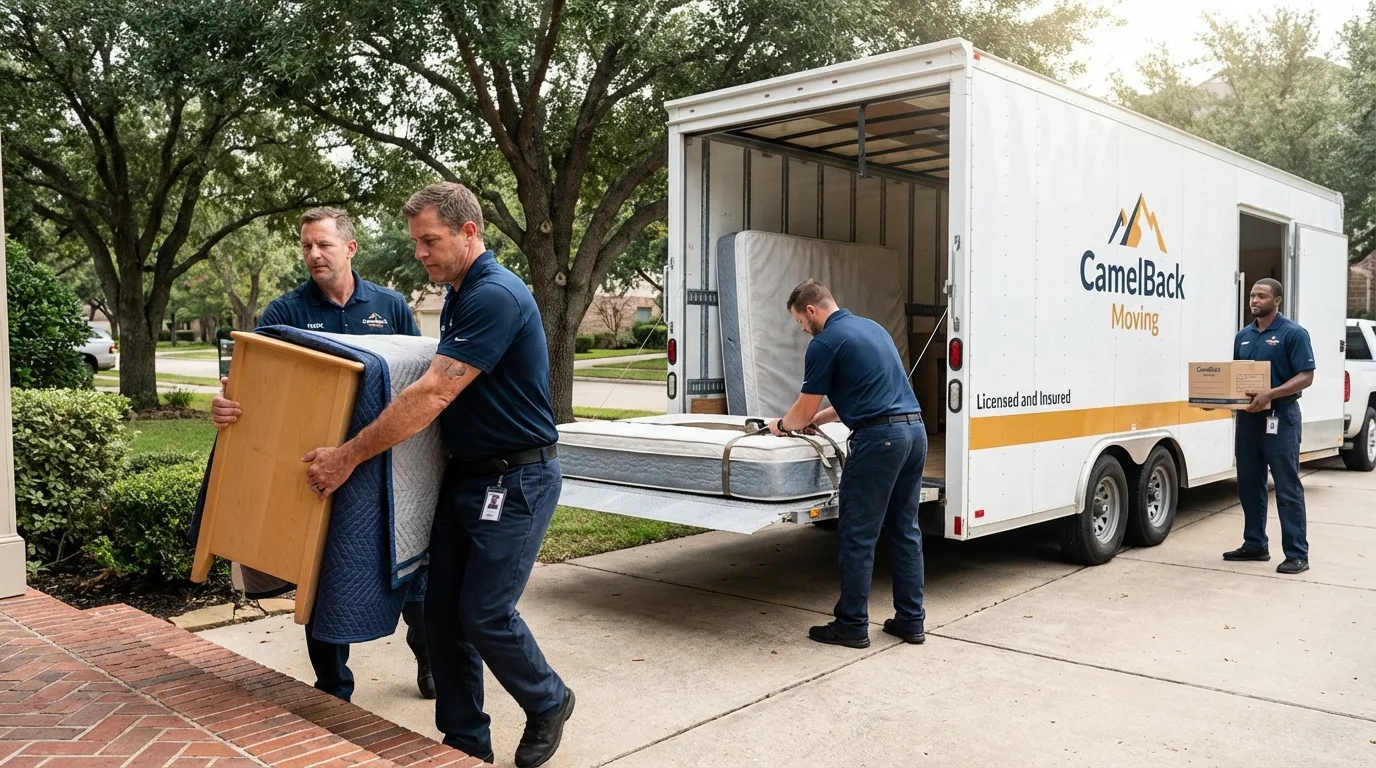 Crew loading residential truck for cross-state move from Malverne, NY