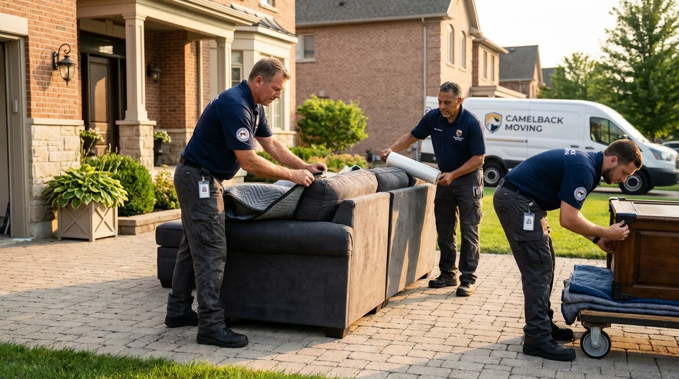 Large estate moving crew wrapping furniture in Malverne, NY
