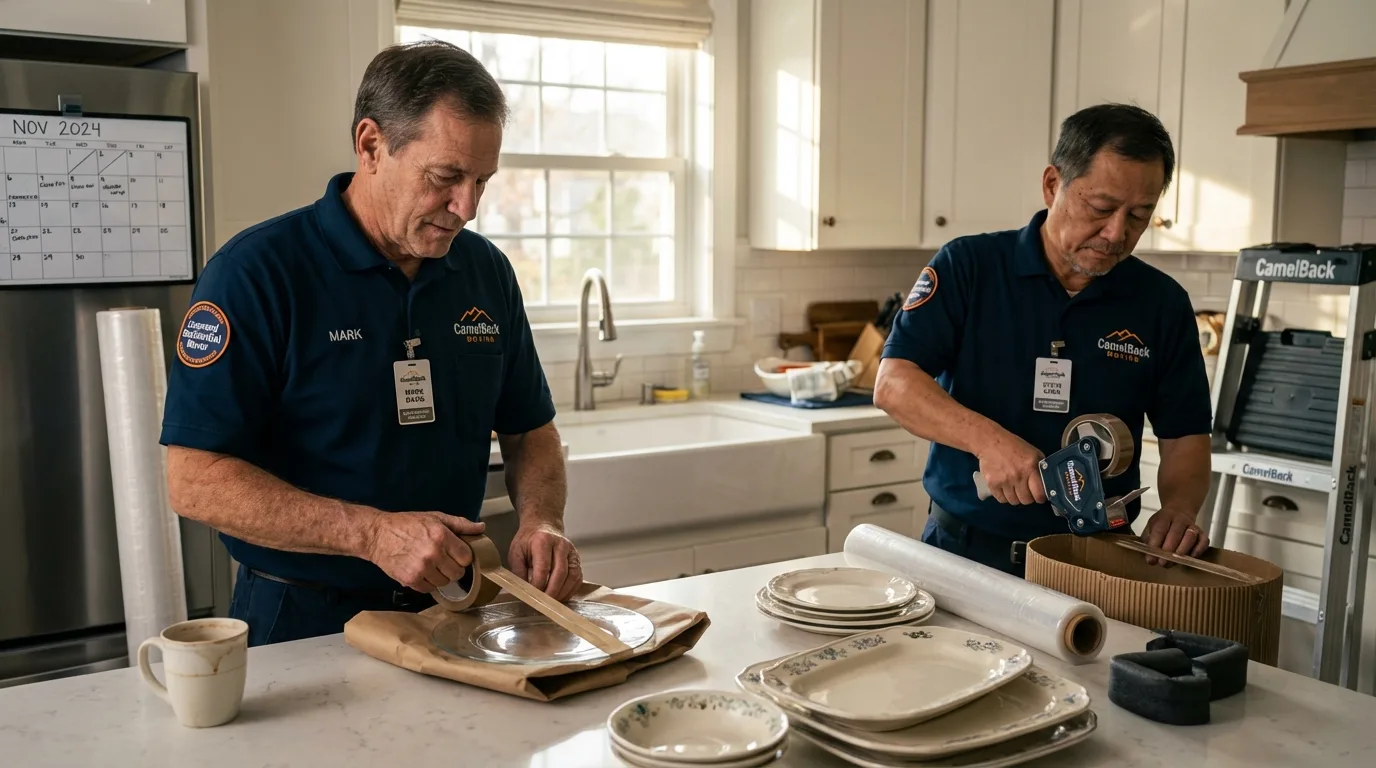 Professional crew packing kitchen dishware in Malverne, NY